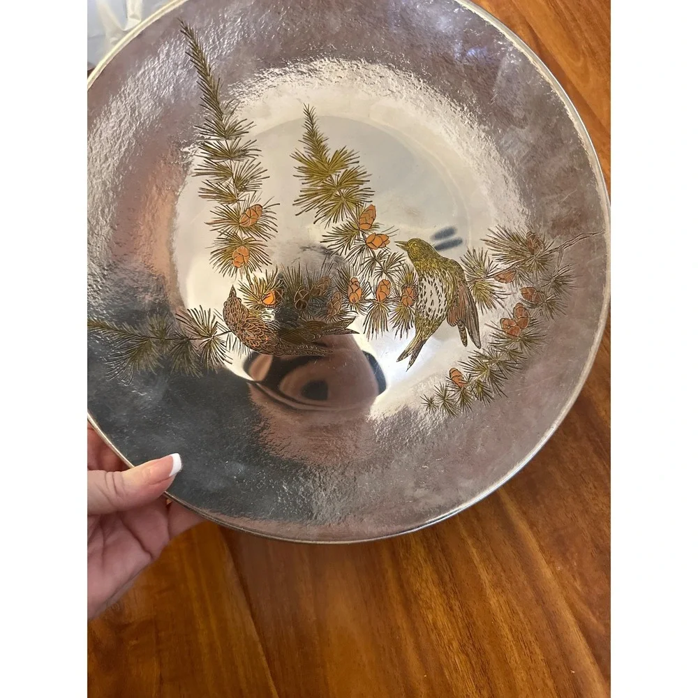 Reed & Barton Audubon Ltd Ed‎ Damascene Pine Siskin & Red Shouldered Hawk Plate